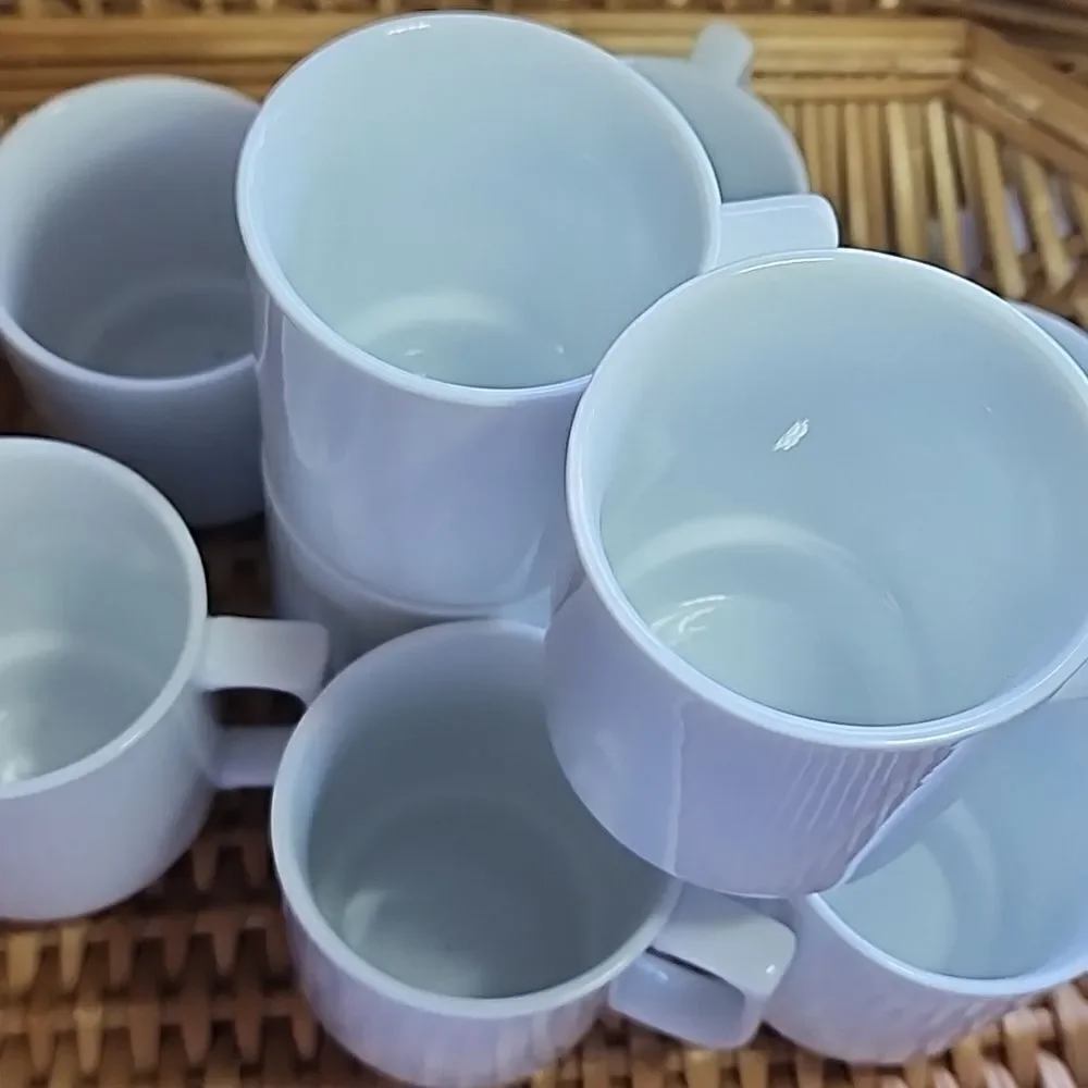 Company Ready Vintage Set Of 9 Stackable White Coffee/Tea Mugs